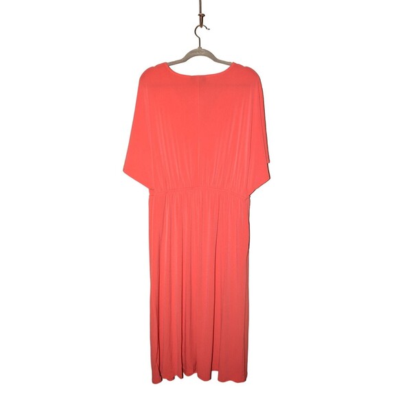 LANE‎ BRYANT $99 Coral V-Neck Stretch Midi Dress Flutter Sleeves 18/20 - Picture 2 of 4